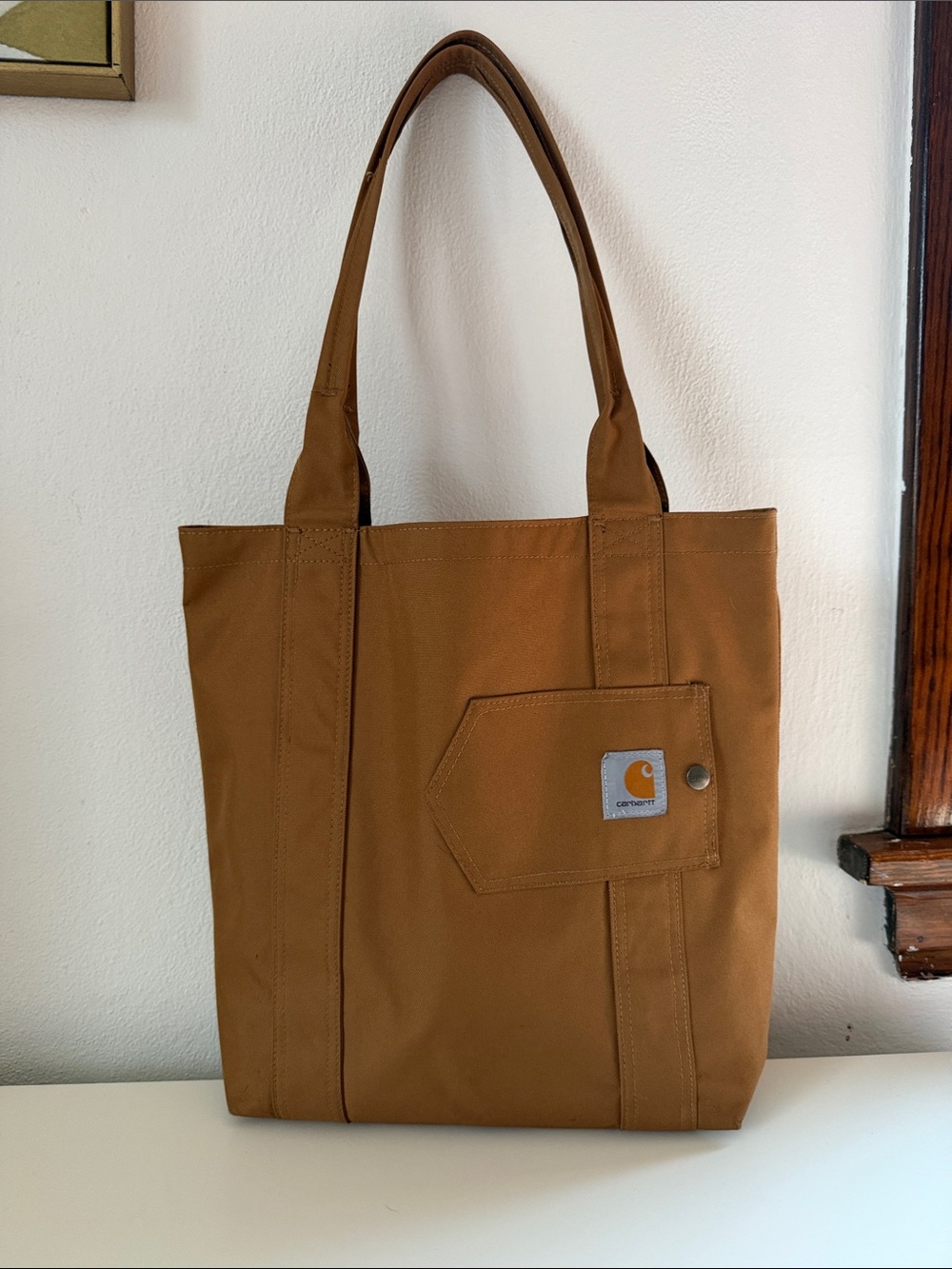 Carhartt Tan Canvas Messenger Tote with Front Patch Pocket